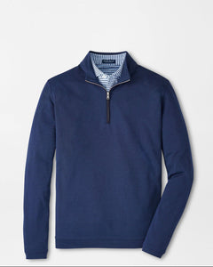 Blue long-sleeve shirt with a zipper on a light gray background