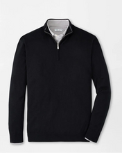 Black long-sleeve shirt with a white collar on a light gray background