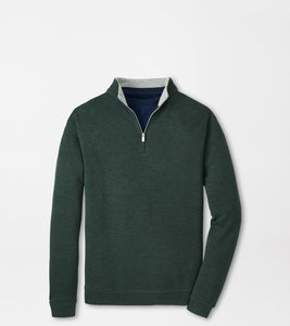 Green quarter-zip sweater on a light gray background