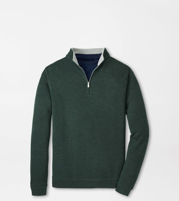 Green quarter-zip sweater on a light gray background