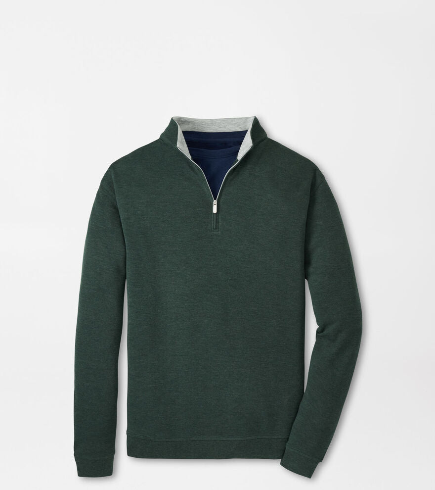 Green quarter-zip sweater on a light gray background