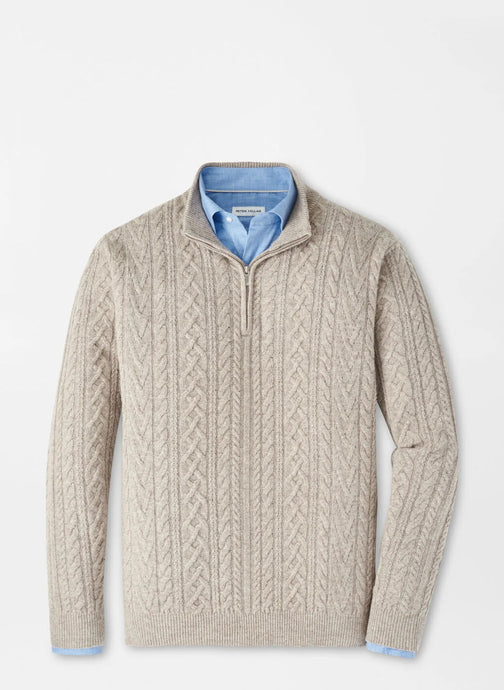 Peter Millar Crescent Ridge Cable Sweater (Light Elm)