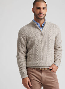 Peter Millar Crescent Ridge Cable Sweater (Light Elm)
