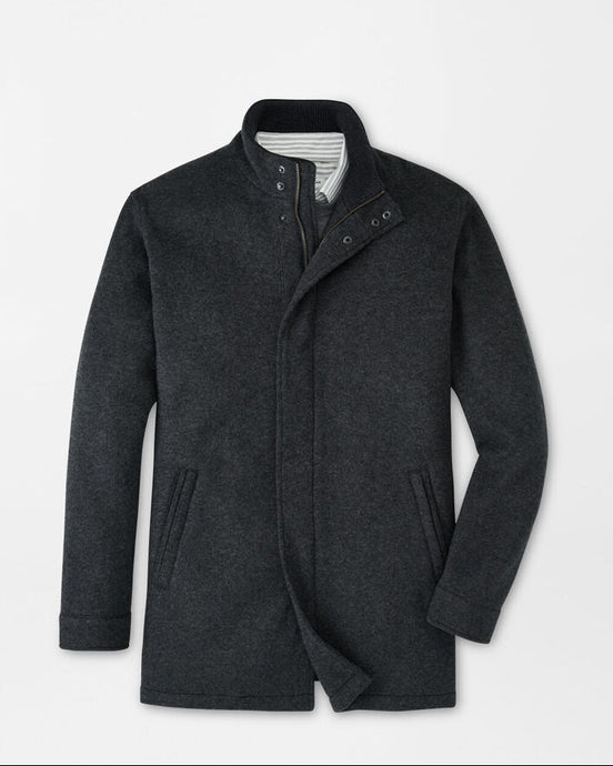 Dark gray coat on a light gray background