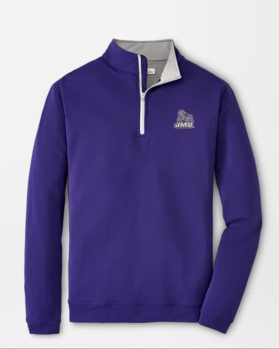 Purple pullover with a logo on a light gray background