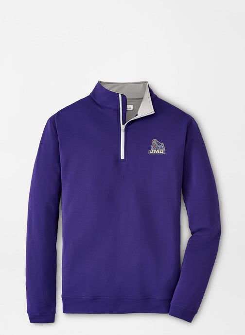 Purple pullover with a logo on a light gray background