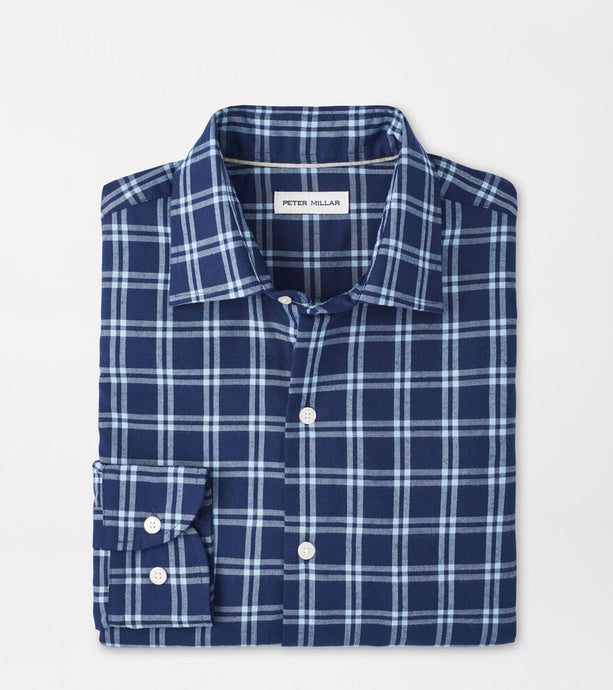 Peter Millar Mystic Performance Flannel Sport Shirt (Navy)
