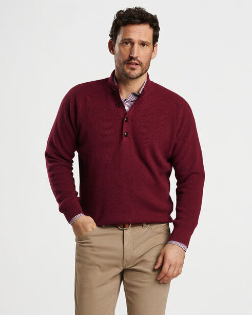 Peter Millar Ruxton Rib Button Mock Sweater (Currant)