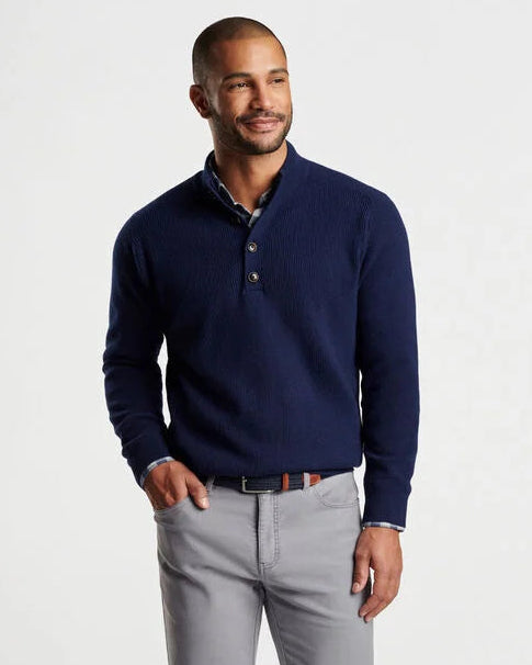 Peter Millar Ruxton Rib Button Mock Sweater (Navy)