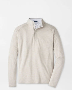 Beige sweater with a quarter zip on a light gray background