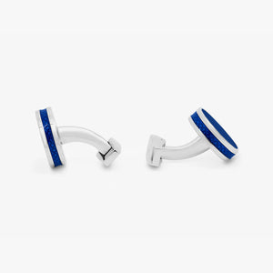 TATEOSSIAN Palladium Plated Tablet Ice Cufflinks With Blue En