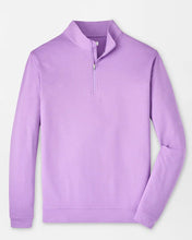 Purple long-sleeve shirt with a quarter zip on a light gray background