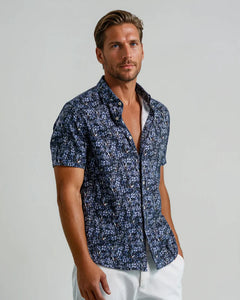 Stone Rose Nova Twill Short Sleeved Shirt (Dark Flight Flor