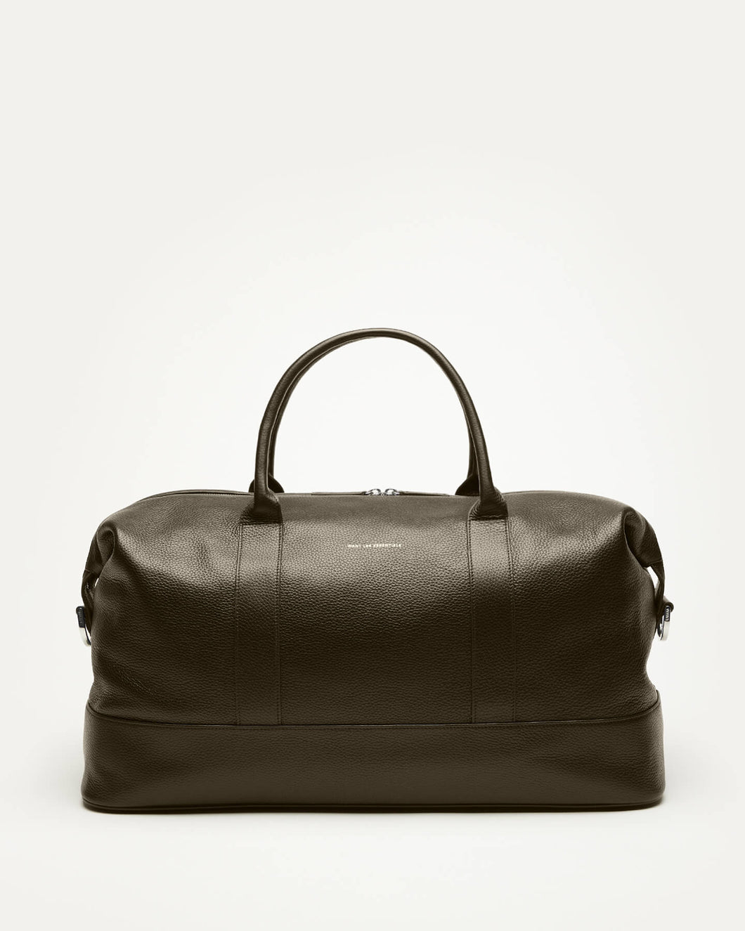 Green leather duffel bag on a white background