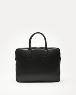 Black leather briefcase on a white background
