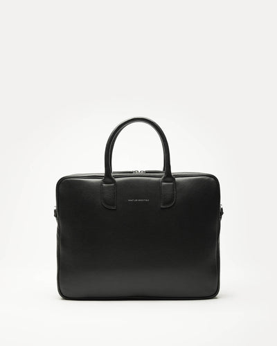 Black leather briefcase on a white background