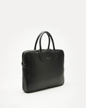 Black leather briefcase on a white background
