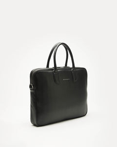 Black leather briefcase on a white background