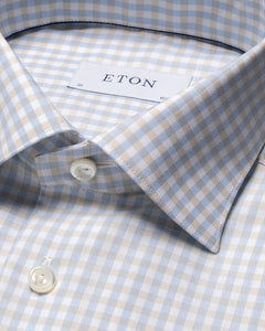 Eton Light Brown Checked Fine Piqué Shirt