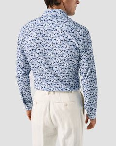 Eton Light Blue Palm Print Cotton Four-Way Stretch Shir