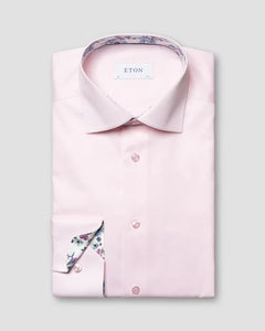 Eton Pink Signature Twill Shirt - Floral Contrast Detail