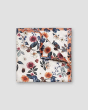 Ivory background pocket square with orange and coral flowers