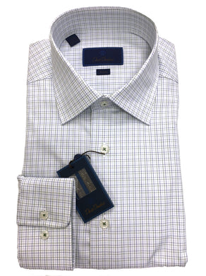 David Donahue Graph Check Dress Shirt Trim Fit | Blue/Green