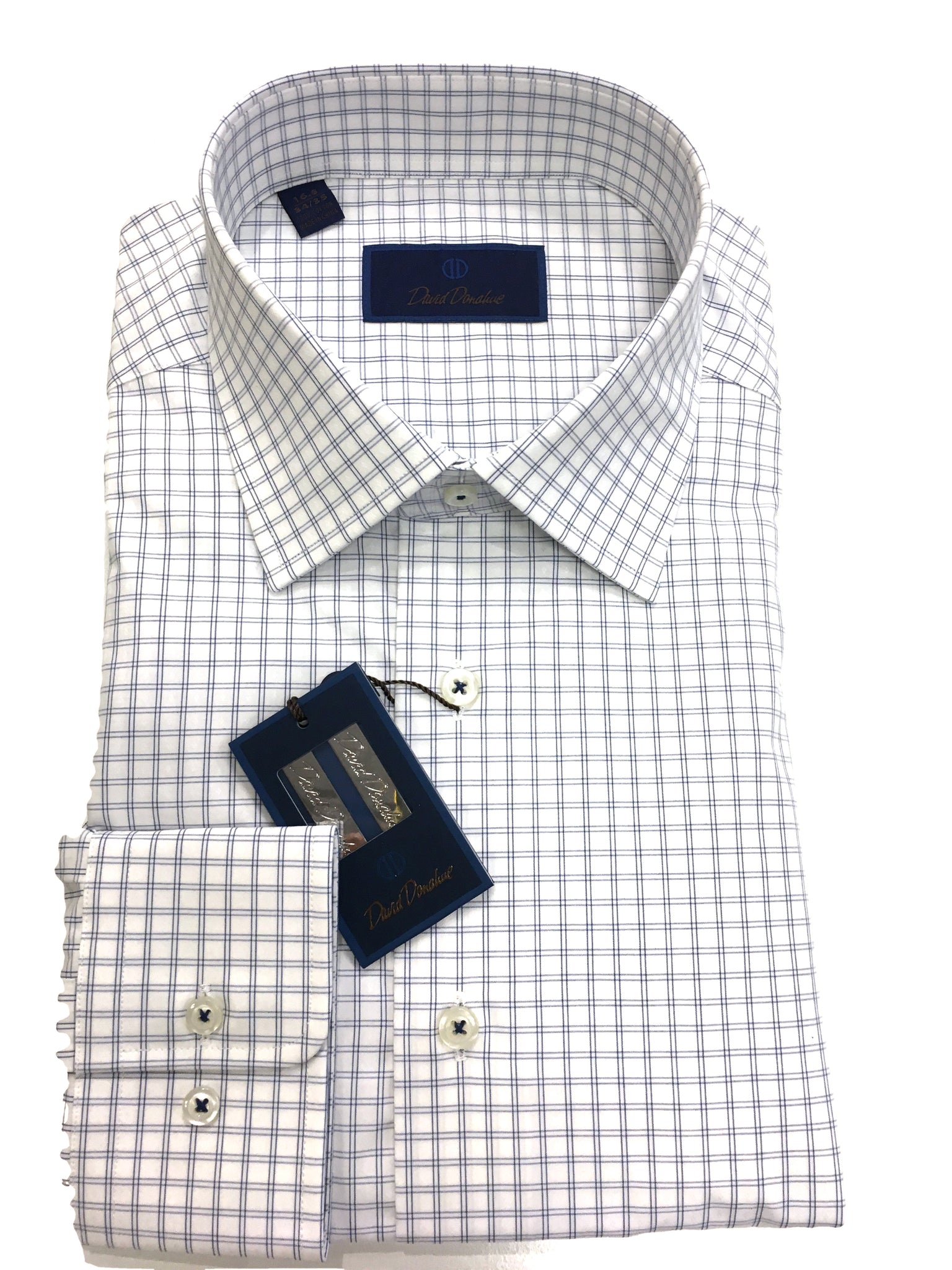 David Donahue Box Check Dress Shirt Regular Fit Navy White