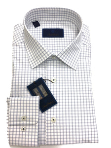 David Donahue Box Check Dress Shirt Regular Fit | Navy/White