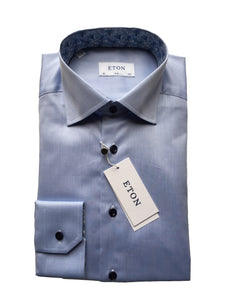 Eton Floral Cotton Shirt | Blue-Slim