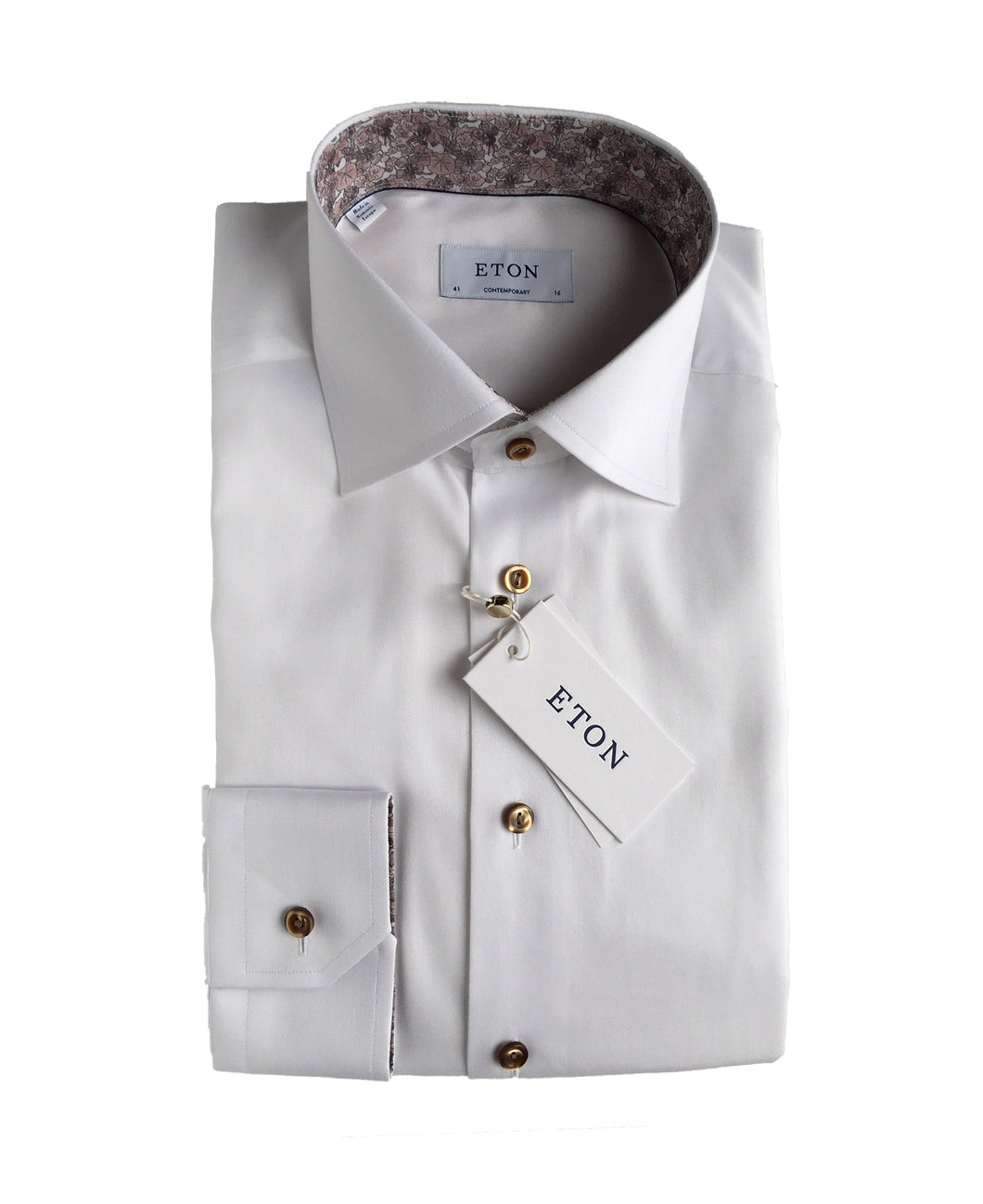 Eton Floral Twill Shirt | White-Contemporary