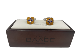 Baade II Two-tone Yellow and Blue Cross Pattern Cufflinks