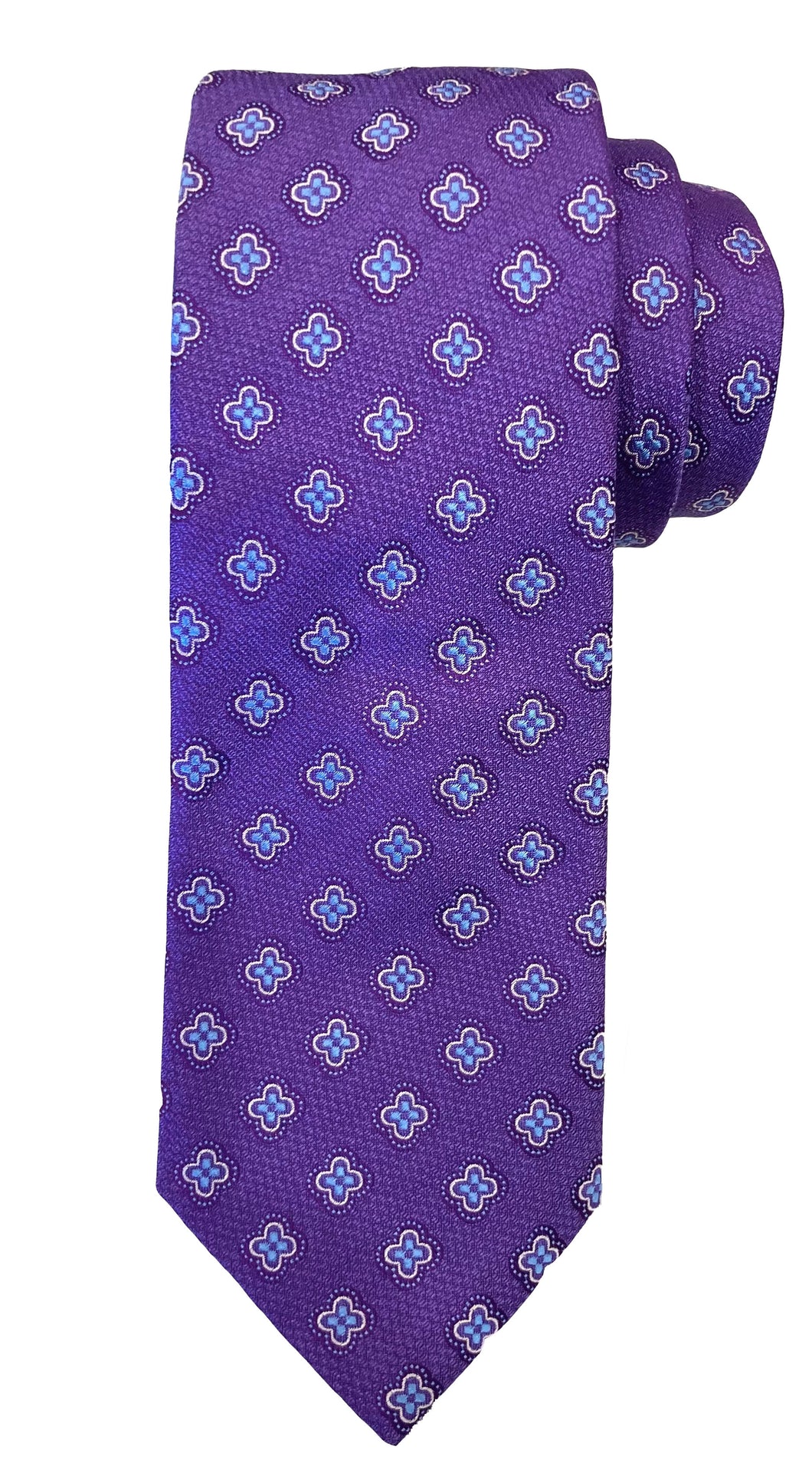 David Donahue Purple Tie with Light Blue Medallian Pattern