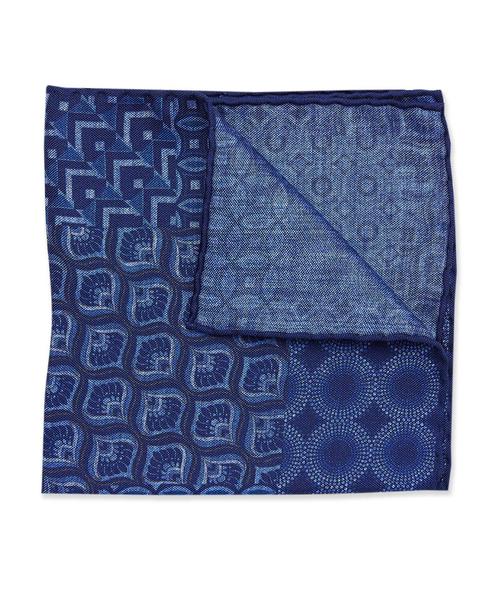 David Donahue Blue Abstract Double Sided Pocket Square