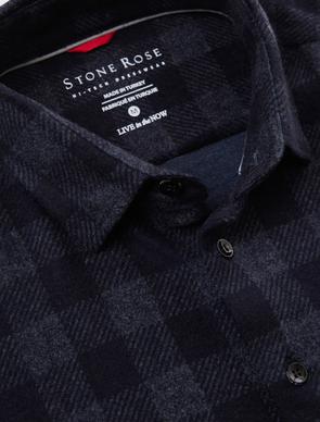 Stone Rose Navy T-Series Jersey LS Fleece Check Shirt