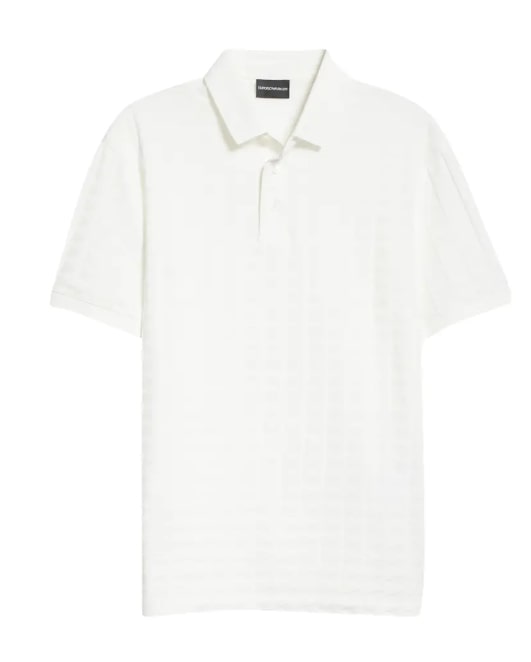 Entertainment ergens bij betrokken zijn Ultieme Armani Collezioni Patterned-knit polo shirt | White – Franco's Fine Clothier