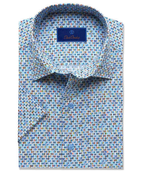 David Donahue Multi Color Fish Print Short Sleeve Shirt