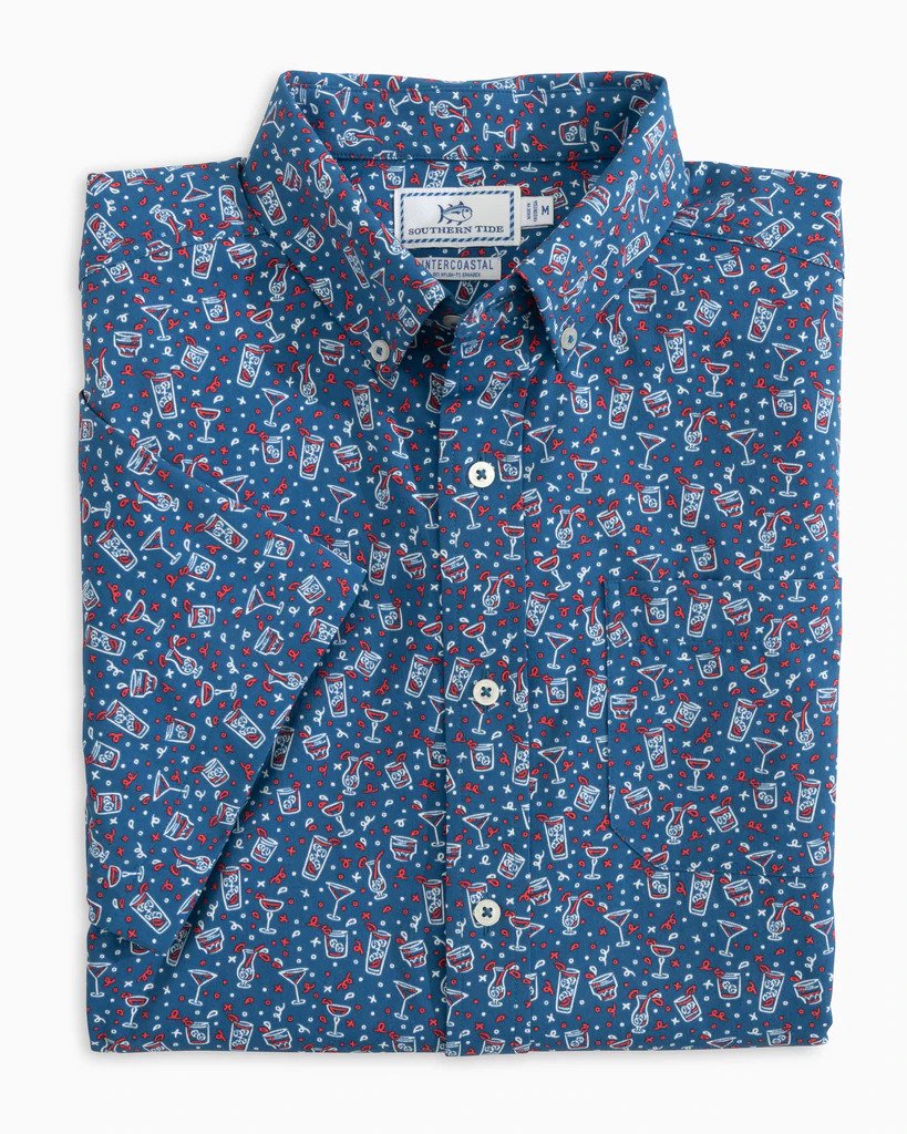 Southern Tide LET THE PARTY BE-GIN SHORT SLEEVE BUTTON DOWN SHIR