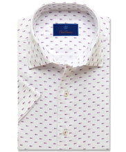 David Donahue White & Purple Fish Bone Print Short Sleeve Shirt