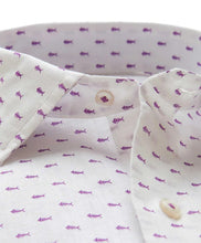 David Donahue White & Purple Fish Bone Print Short Sleeve Shirt