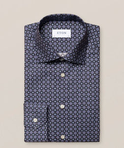 Navy dress shirt with medallion print
