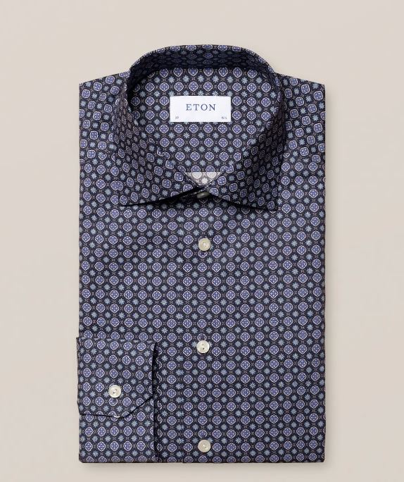 Navy dress shirt with medallion print