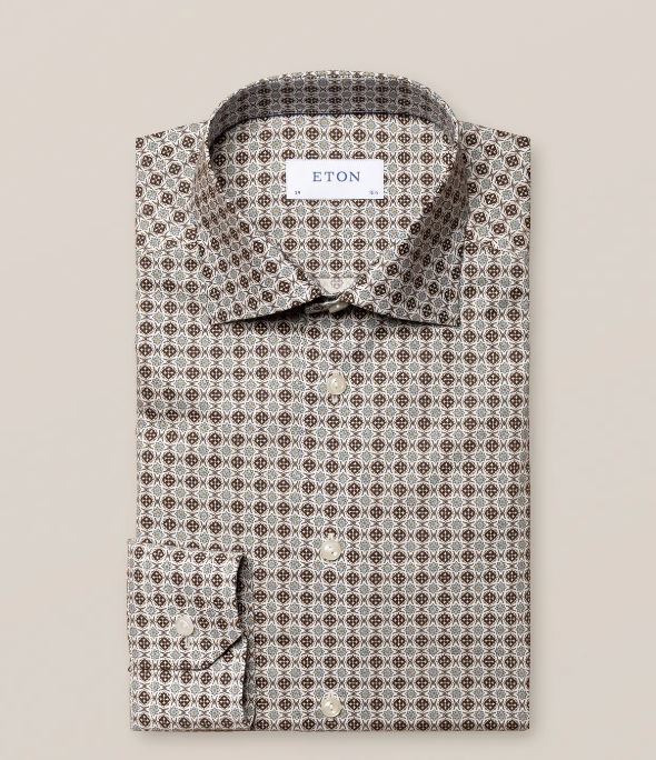 Eton Brown Medallion Print Fine Twill Shirt-Slim – Fine Clothier