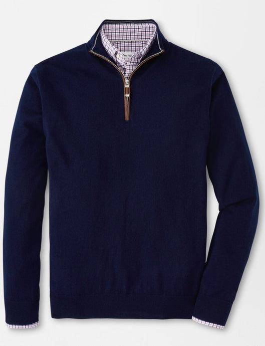 Peter Millar Autumn Crest Suede Trim Quarter-Zip | Navy