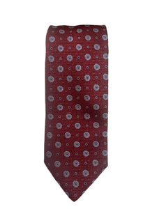 Canali Red Tie w/ Small Floral Medallions