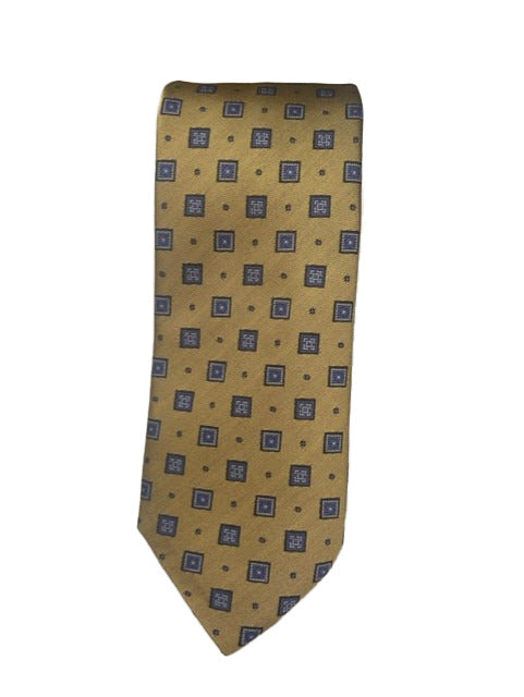 Canali Yellow Tie w/ Blue Block Pattern