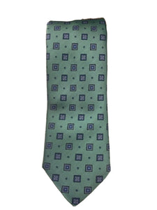 Canali Green Tie w/ Blue Block Pattern